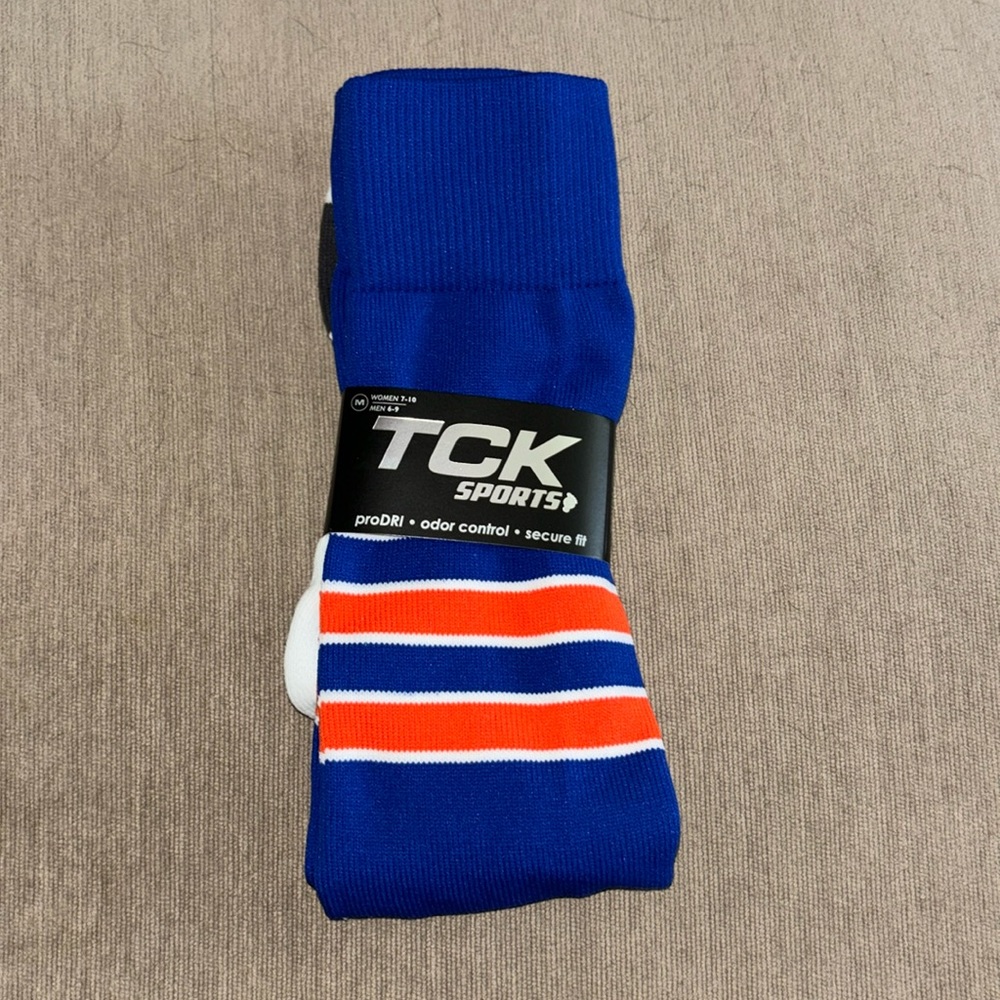 TCK Sports Baseball Socks Blue Stirrup with Orange Stripes